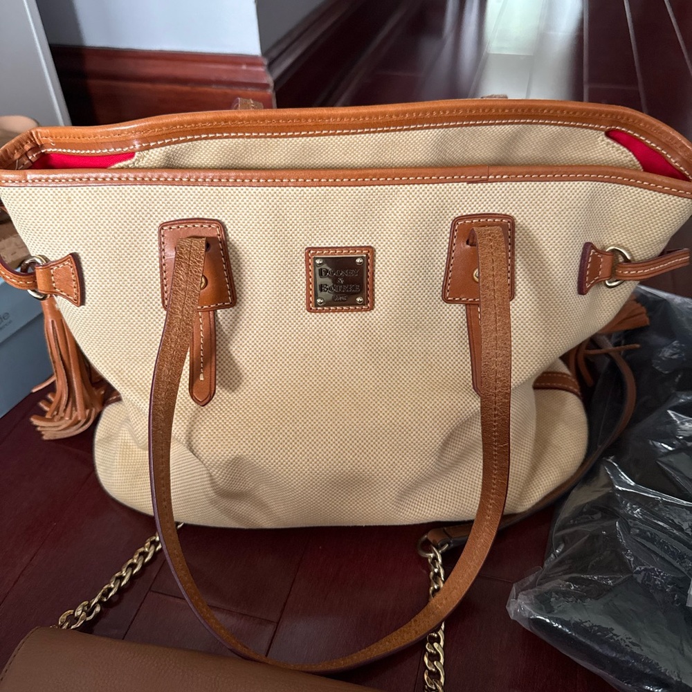 Dooney & Bourke Tan and Brown Tote with Leather Trim